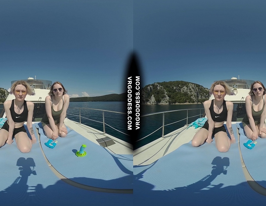 Ingrida and Diana Nude Sunbathing on a Yacht Vacation Playing with Bubbles